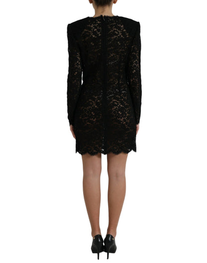 Elegant Black Floral Lace Sheath Mini Dress