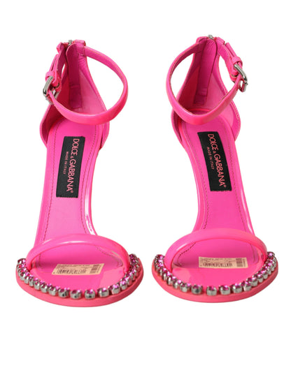 Pink Leather Crystal Heels Sandals Shoes