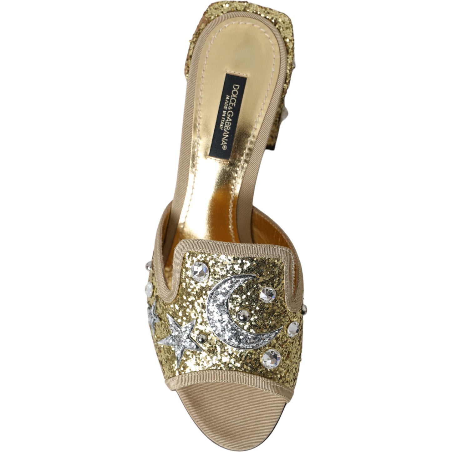 Gold Sequin Leather Heels Sandals Shoes