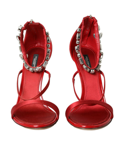Keira Red Satin Crystals Sandals Heels Shoes