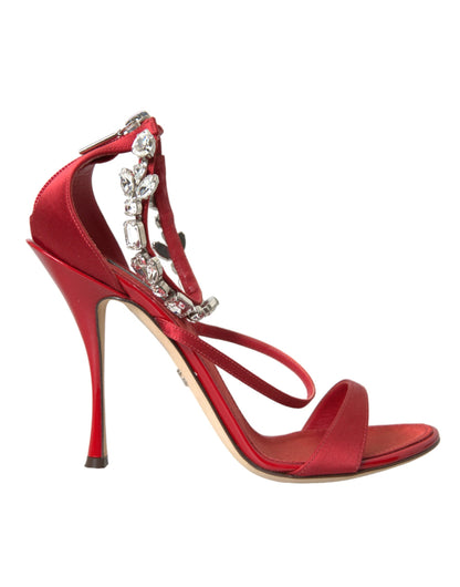 Keira Red Satin Crystals Sandals Heels Shoes