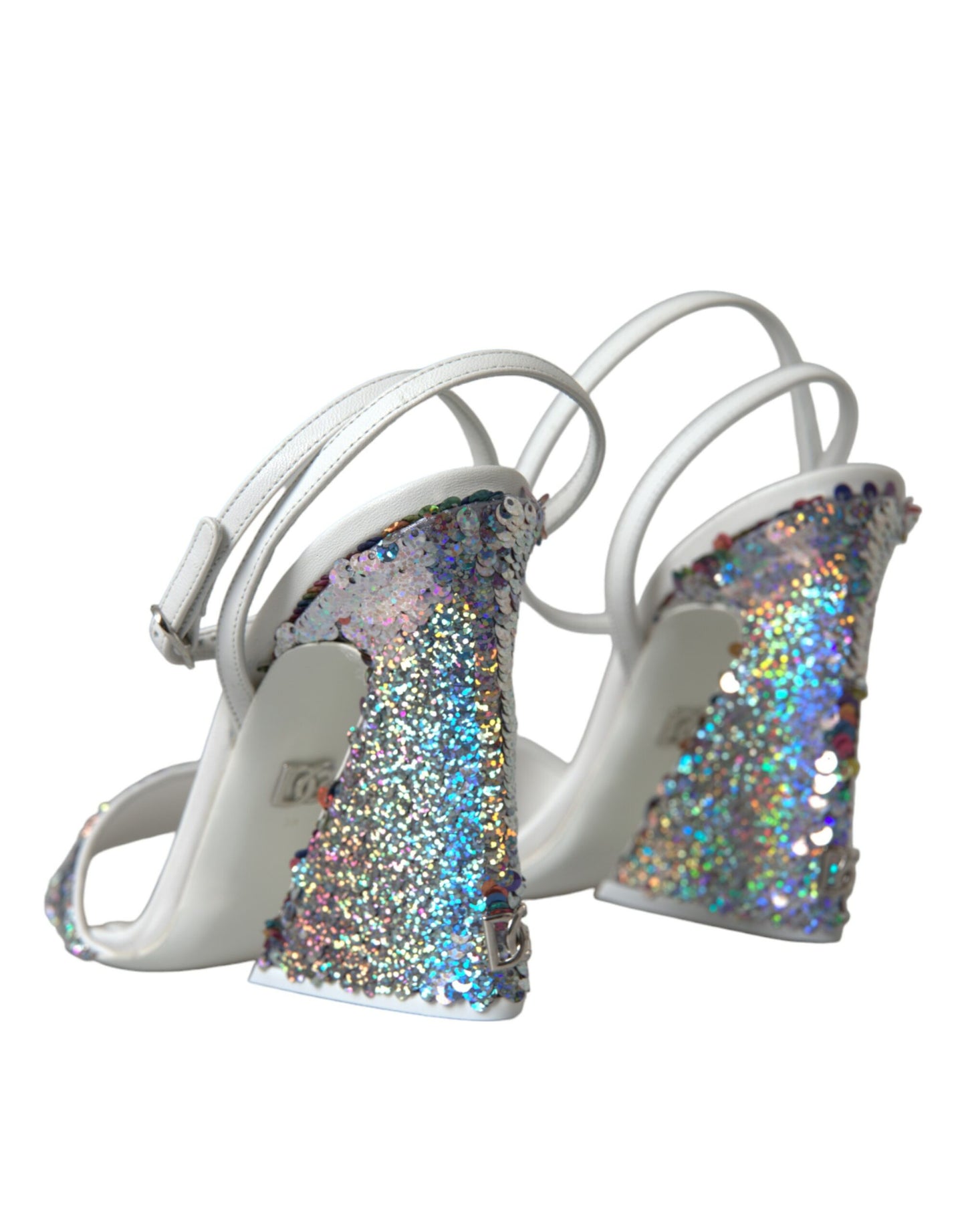 White Silver Sequin Ankle Strap Sandals Shoes
