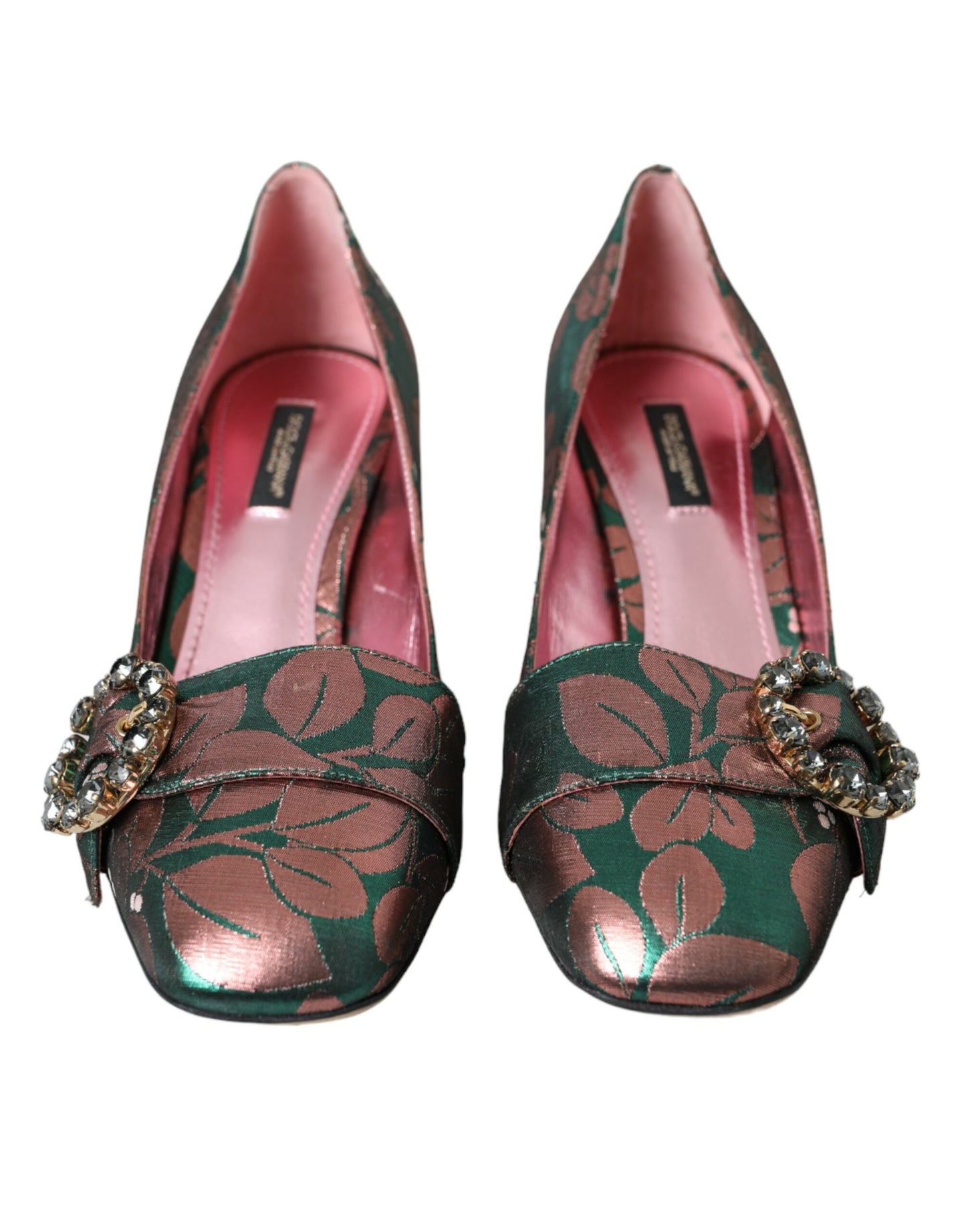 Multicolor Floral Jacquard Crystal Heels Pumps Shoes