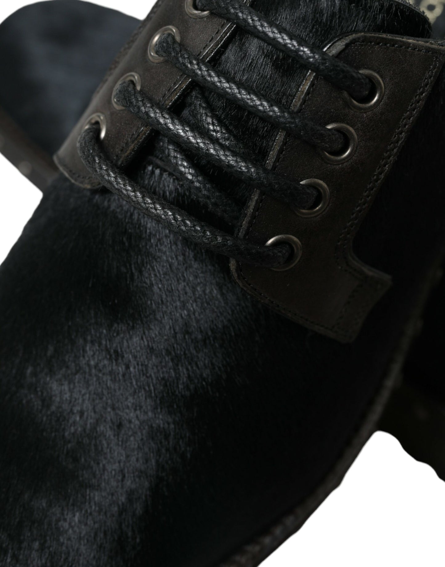 Elegant Black Calf Fur Derby Shoes