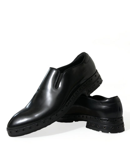 Elegant Black Leather Studded Loafers