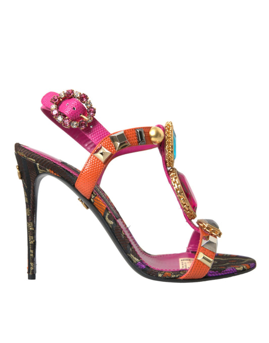 Pink Jacquard Crystals Sandals Heels Shoes