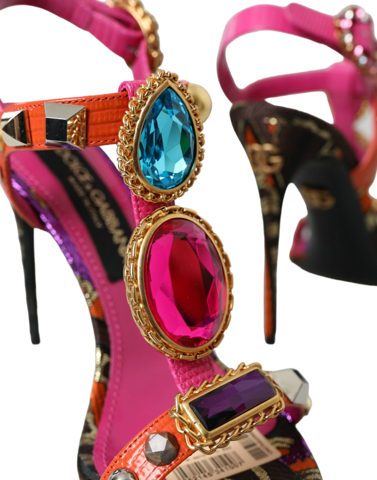 Pink Jacquard Crystals Sandals Heels Shoes
