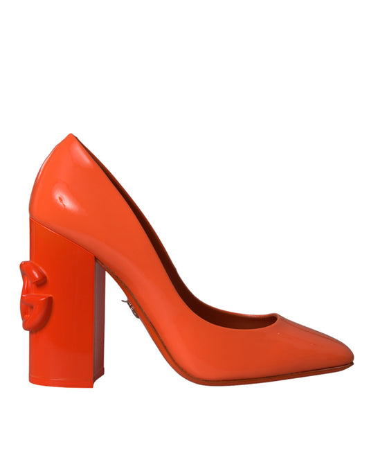 Orange Patent Leather Logo Heels Pumps Shoes