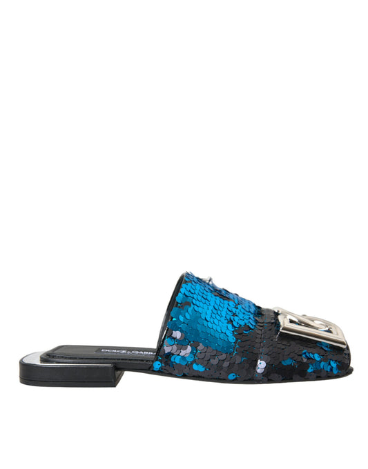 Blue Sequin Logo Slides Sandals Shoes