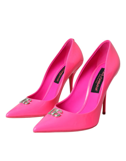 Neon Pink Leather Logo Pumps Heels Shoes