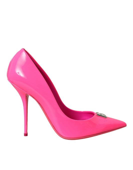 Neon Pink Leather Logo Pumps Heels Shoes