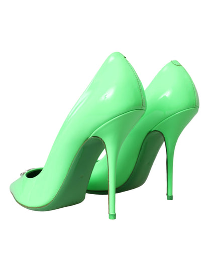 Neon Green Patent Leather Logo Pumps Shoes