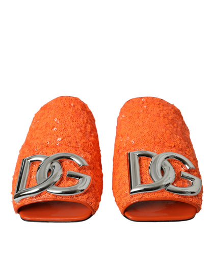 Orange Sequin Logo Slides Sandals Shoes