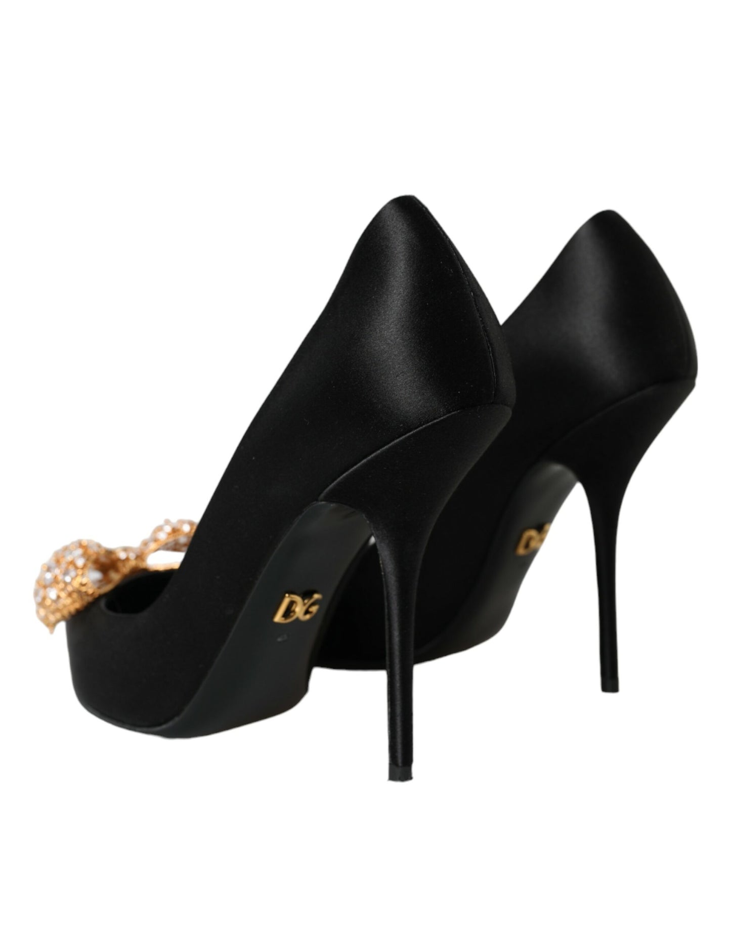 Black Satin Bow Embellished Heels Pumps Shoes