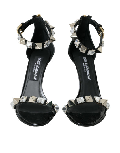 Black Crystals Sandals Ankle Strap Shoes