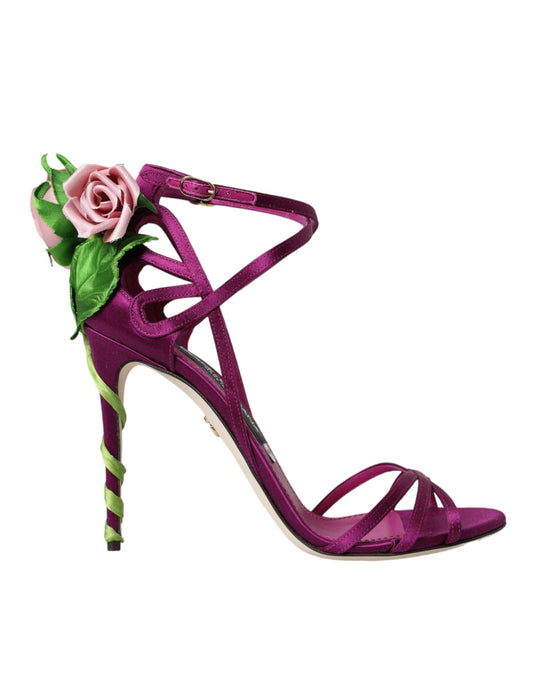 Purple Flower Satin Heels Sandals Shoes