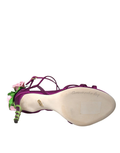 Purple Flower Satin Heels Sandals Shoes