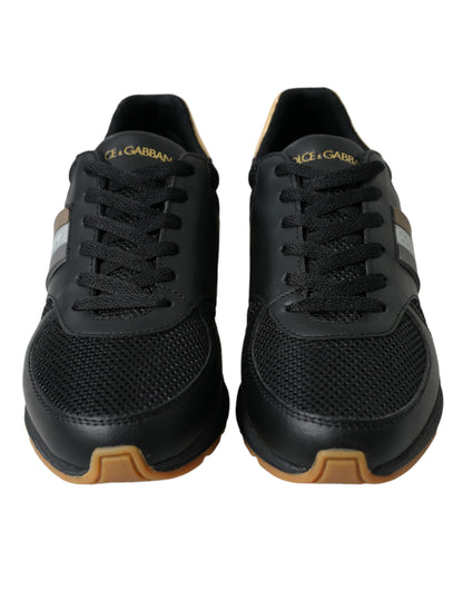 Elegant Low Top Leather Trainers - Black & Gold