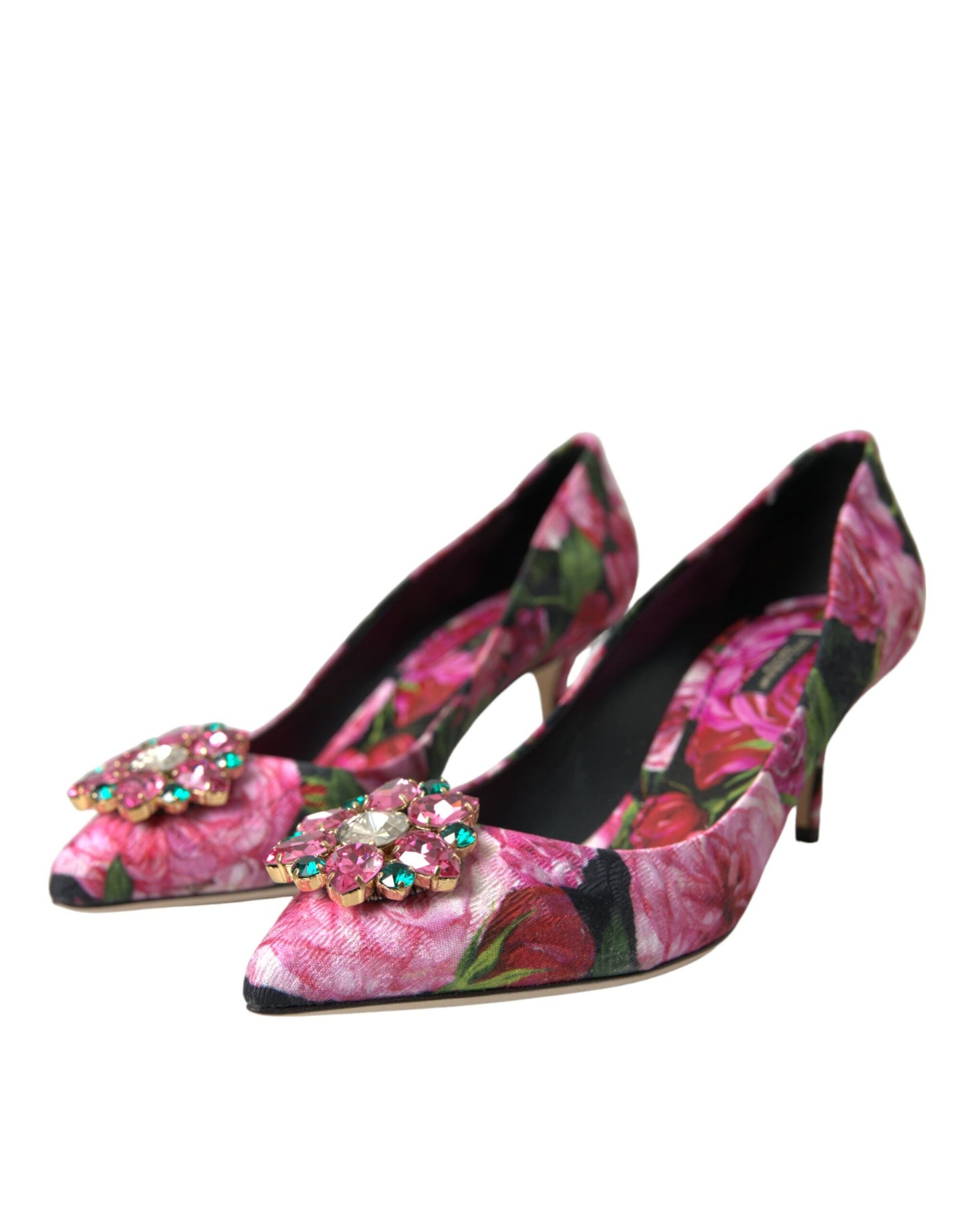 Multicolor Floral Brocade Crystal Heels Pumps Shoes