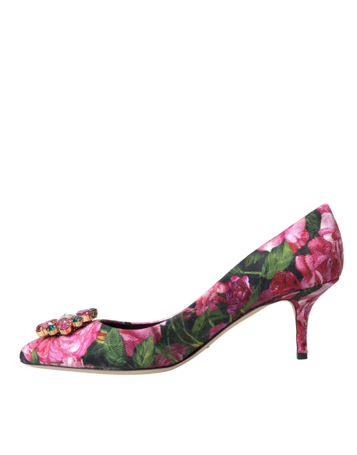 Multicolor Floral Brocade Crystal Heels Pumps Shoes