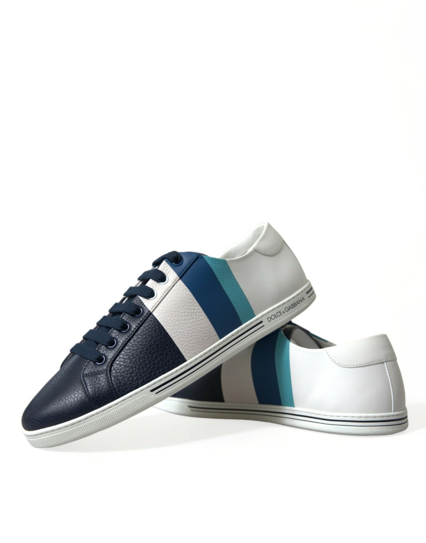 Elegant White and Blue Leather Sneakers