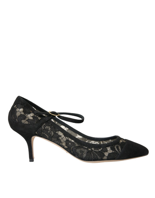 Black Taormina Lace Mary Janes Pumps Shoes