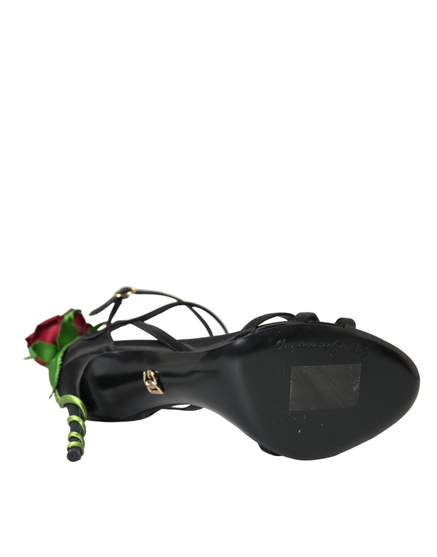 Black Flower Satin Heels Sandals Shoes