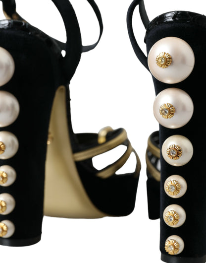 Black Gold Embellished Heels Sandals Shoes