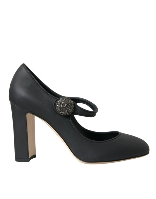Black Leather Mary Jane Pumps Heels Shoes