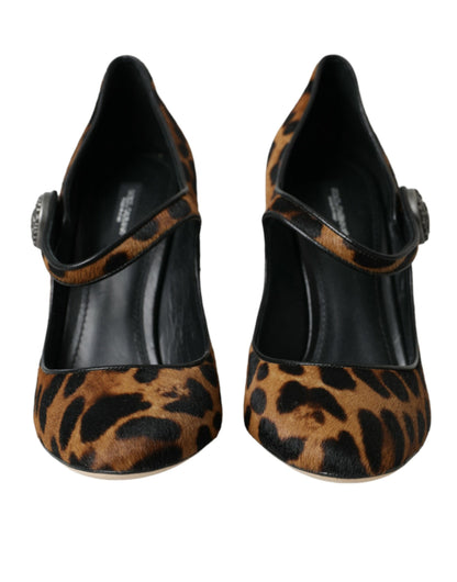 Brown Leopard Calf Hair Mary Jane Pumps Shoes