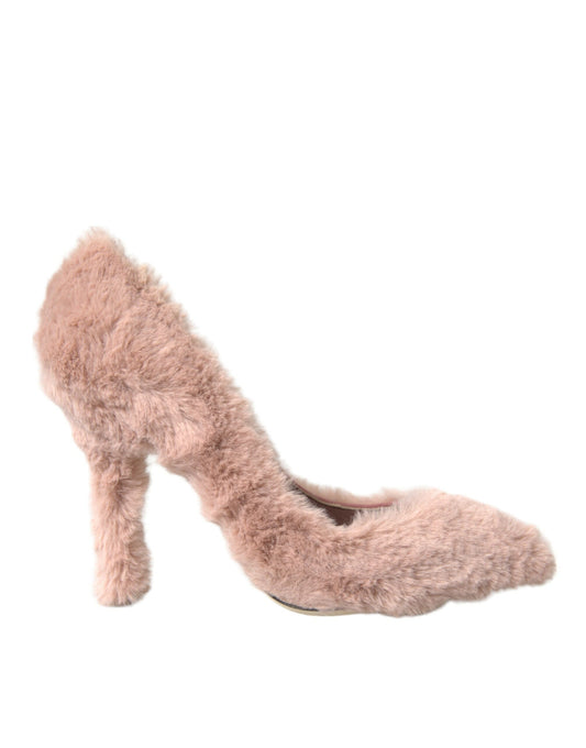 Light Pink Faux Fur Heels Pumps Shoes