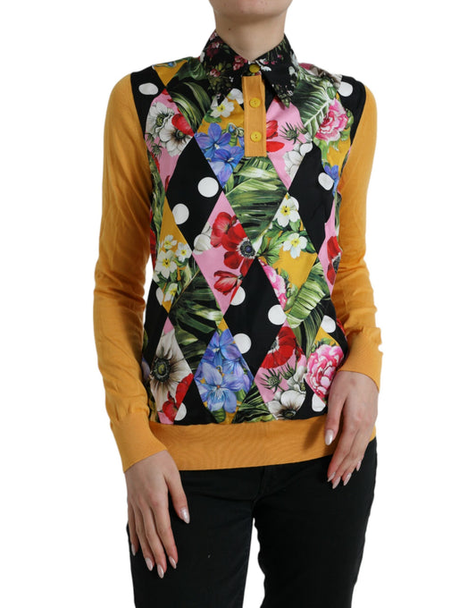Elegant Patchwork Henley Silk Blend Sweater