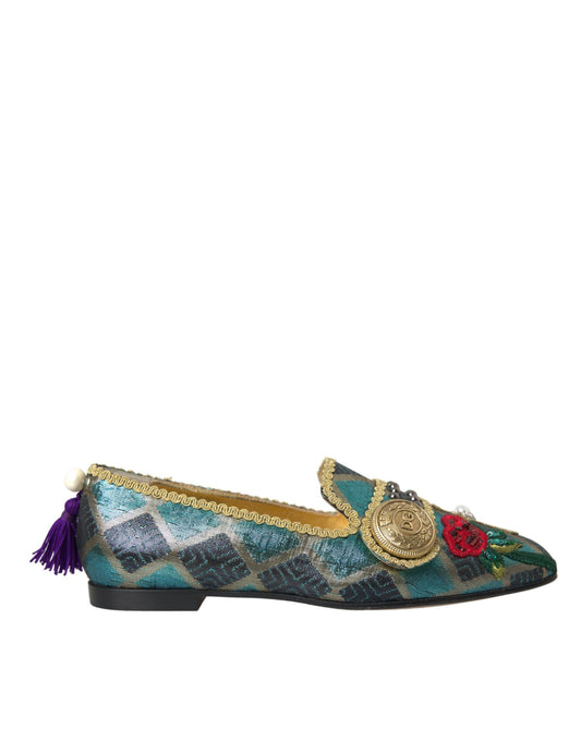 Multicolor Jacquard Embellished Loafers Shoes