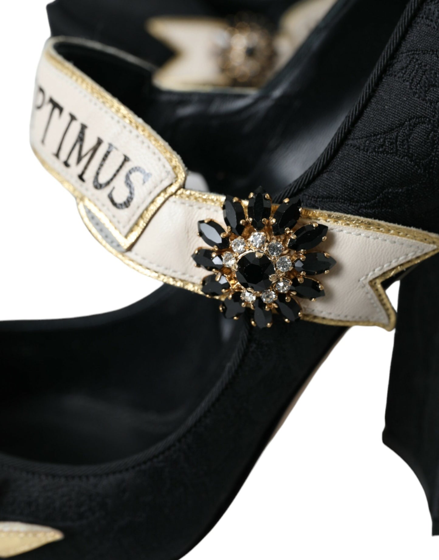 Black Brocade Mary Janes Crystal Pumps Shoes