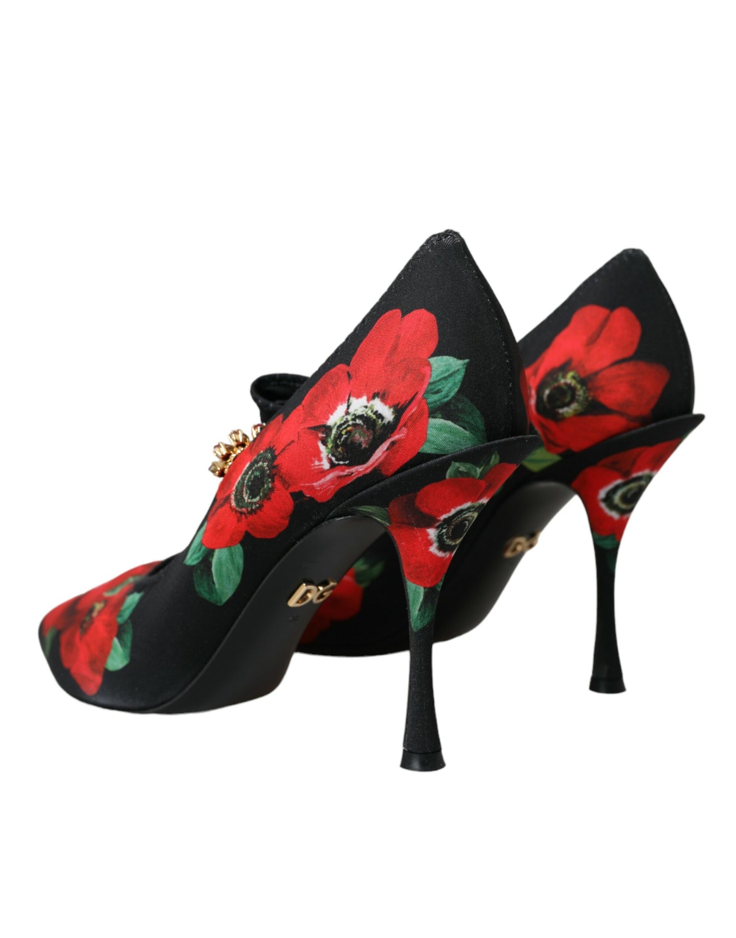 Black Floral Crystal Mary Jane Pumps Shoes