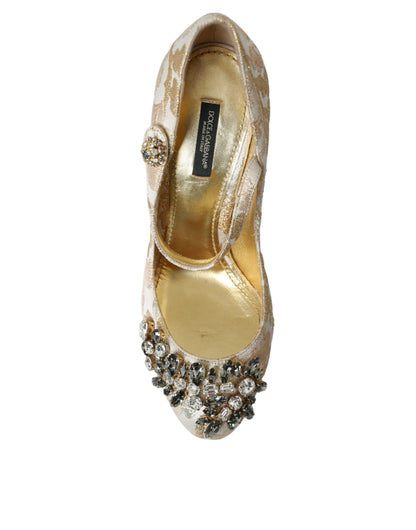 Gold Jacquard Crystal Mary Janes Pumps Shoes