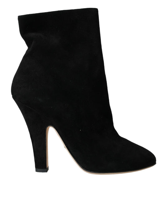 Black Suede Leather Ankle Heels Boots Shoes