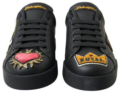 Elegant Portofino Leather Sneakers - Black Multicolor