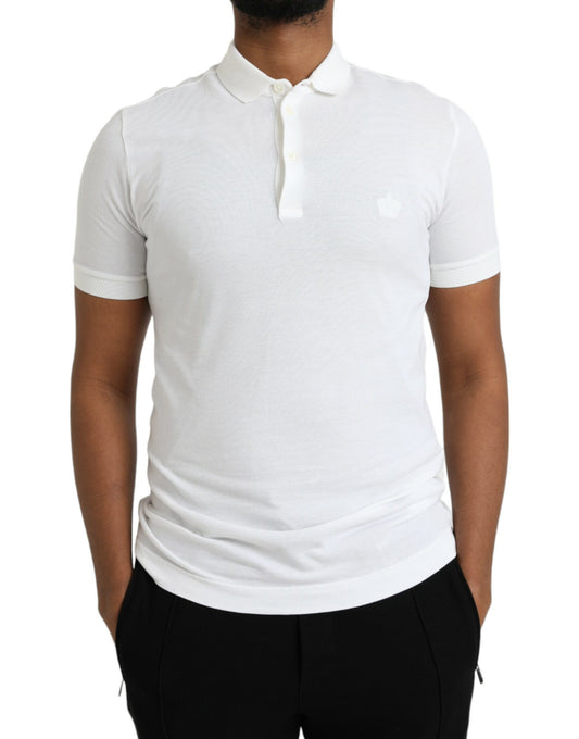 White Crown Patch CottonCollared Polo T-shirt
