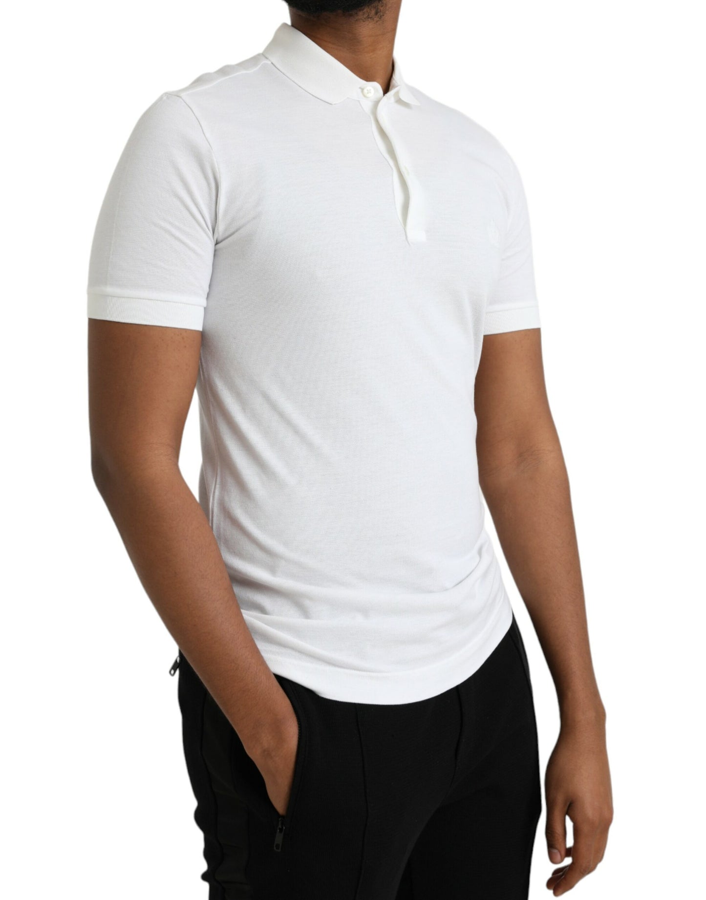 White Crown Patch CottonCollared Polo T-shirt