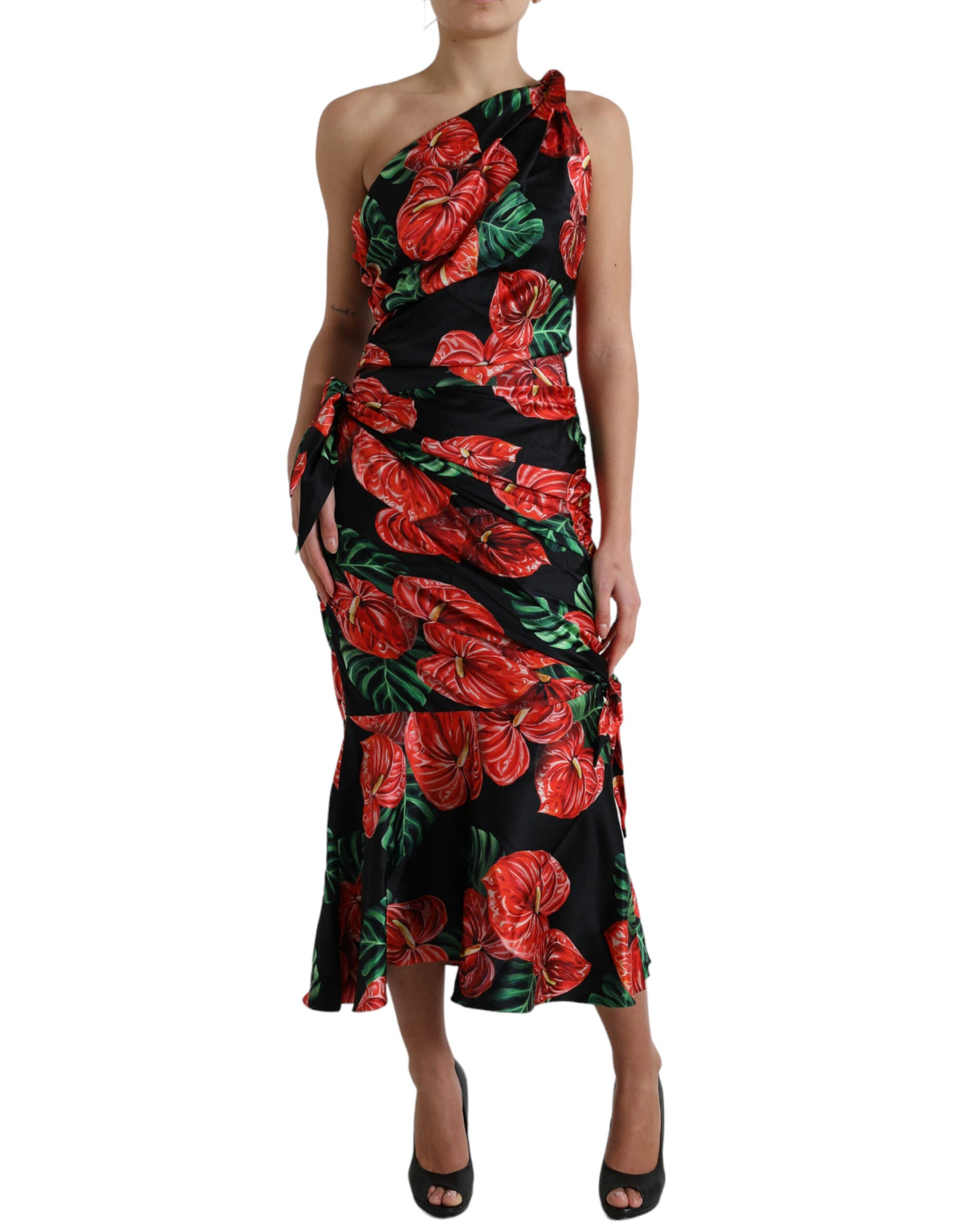 Tropical Elegance Silk Draped Dress