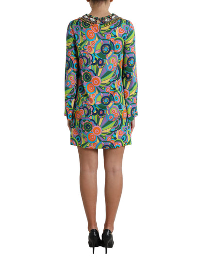 Multicolor Geometric Silk Mini Dress