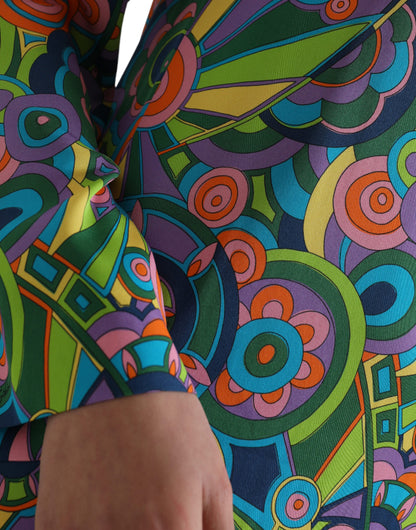 Multicolor Geometric Silk Mini Dress