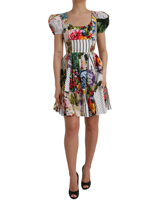 Multicolor Patchwork Cotton Aline Mini Dress