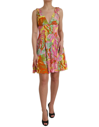 Multicolor Floral Silk A-Line Dress