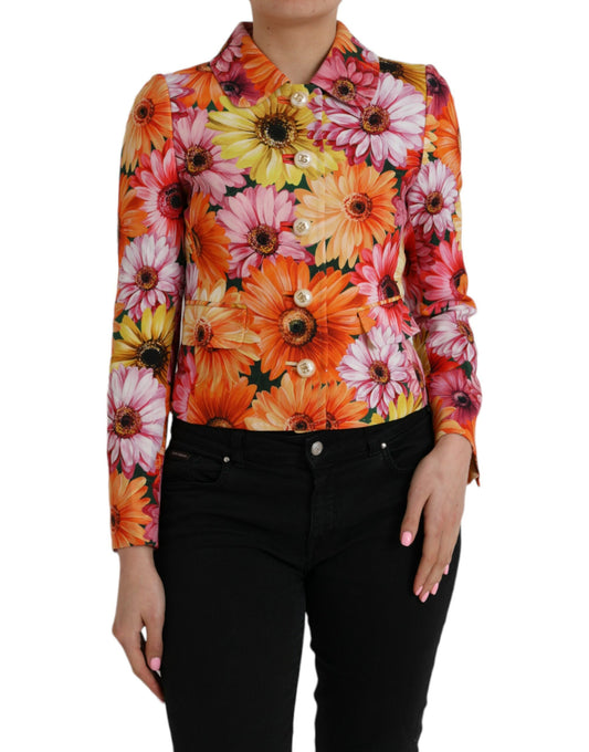 Multicolor Floral Brocade Blazer Coat Jacket