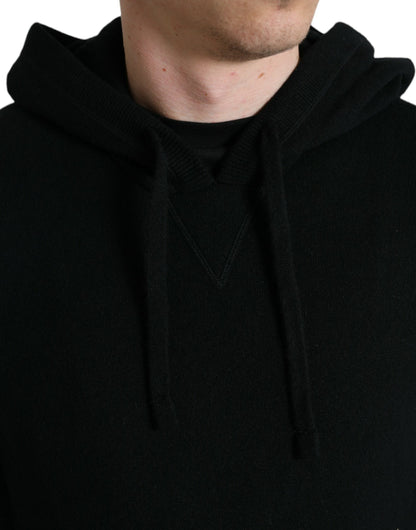 Elegant Black Cashmere Hooded Sweater