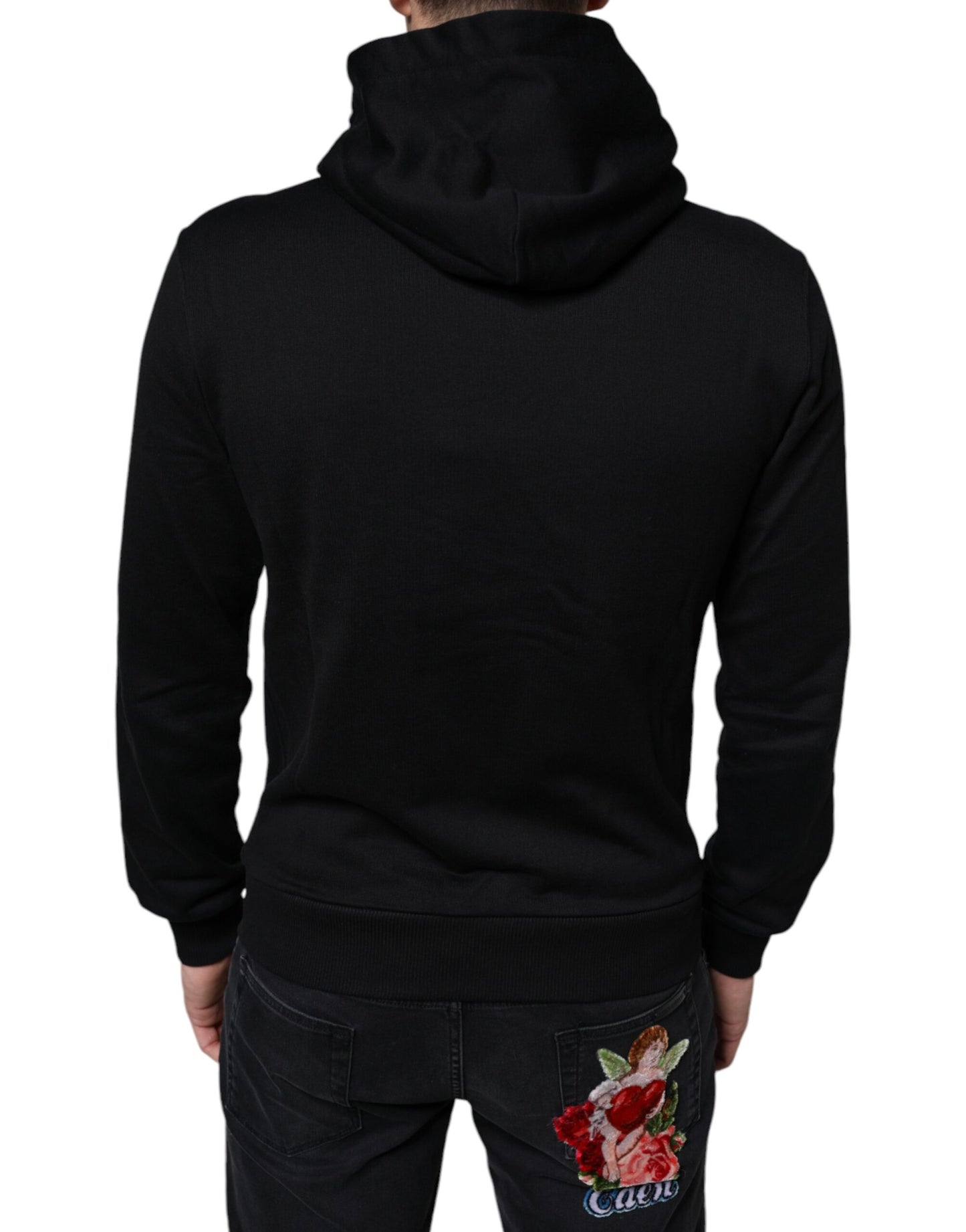 Black Cotton Hooded Logo Full Zip Sweater