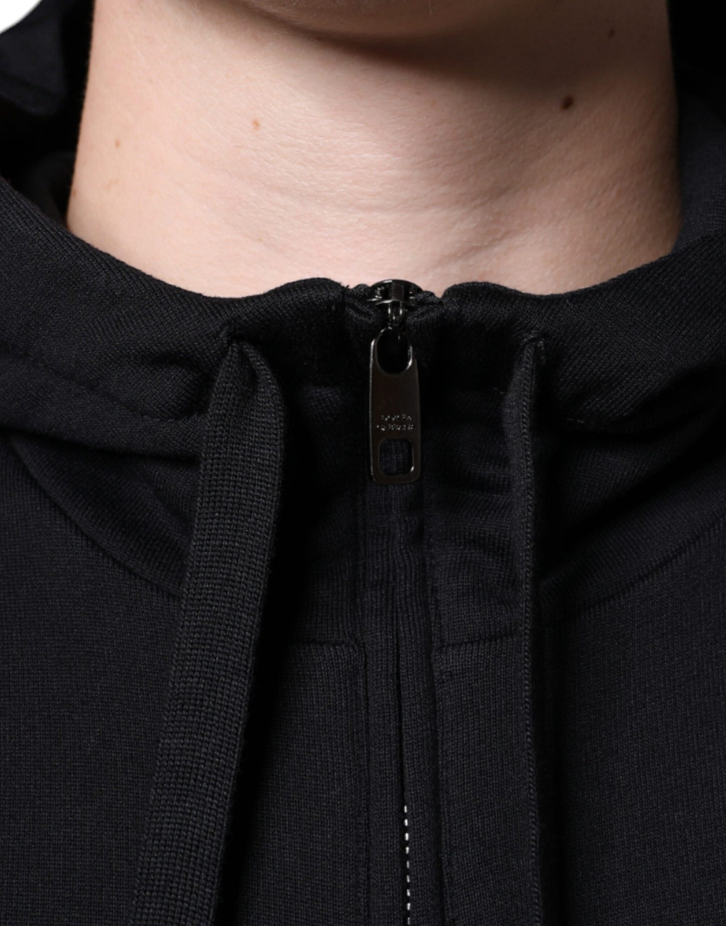 Black Cotton Hooded Logo Full Zip Sweater