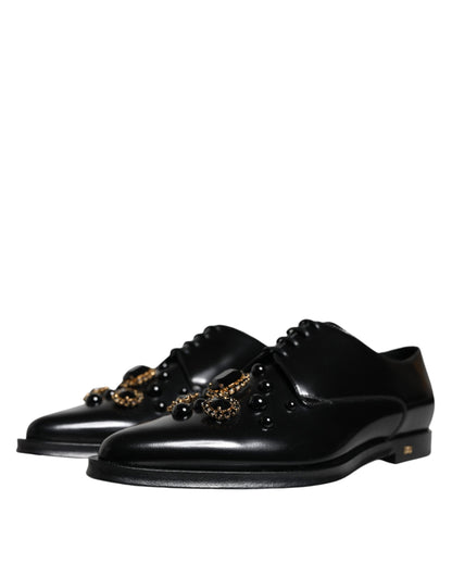 Black Leather Crystal Lace Up Formal Shoes